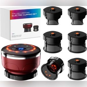 Smart Cupping Set:6 Cups, Portable Device for Cellulite, Blood Circulation (Red)